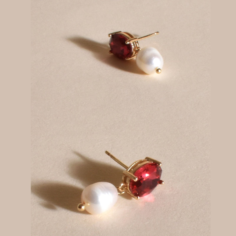 Julianna Jewel & Pearl Drop Earrings in hot pink