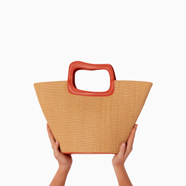 Juni Woven Basket Bag with orange handles