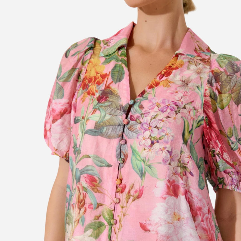 Kate Floral Short Sleeve Top (Pink)