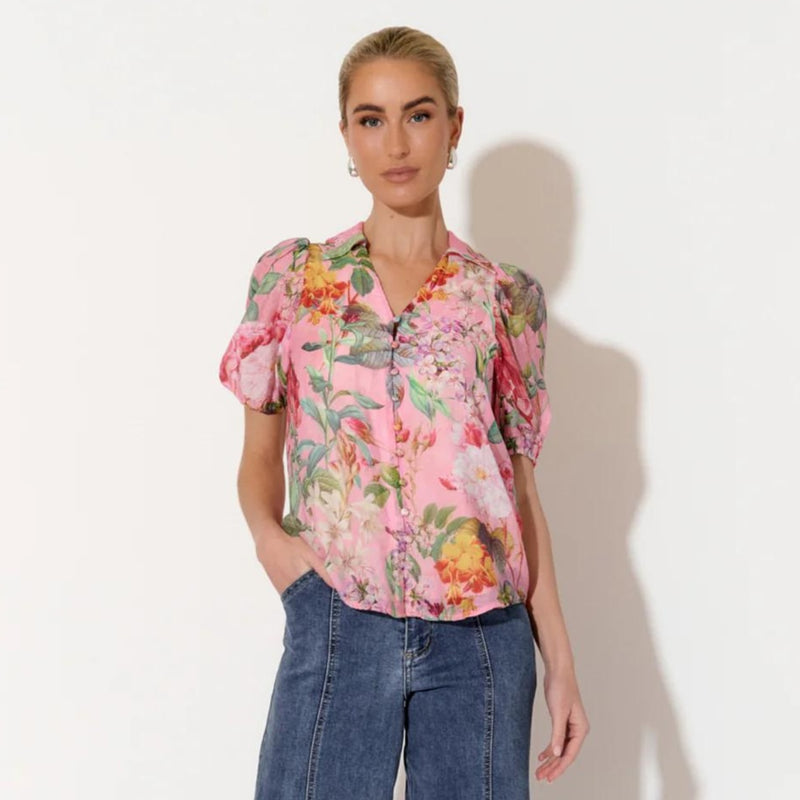 Kate Floral Short Sleeve Top (Pink)