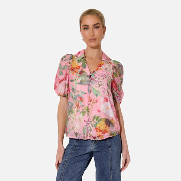 Kate Floral Short Sleeve Top (Pink)