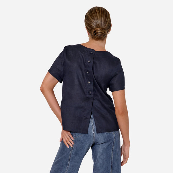 Kita Short Sleeve Linen Top (Navy)