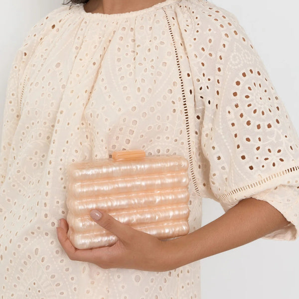 Lucette Wavy Resin Structured Clutch (Champagne)