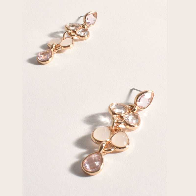 Layered Glass Drop Earrings (Pink/White)