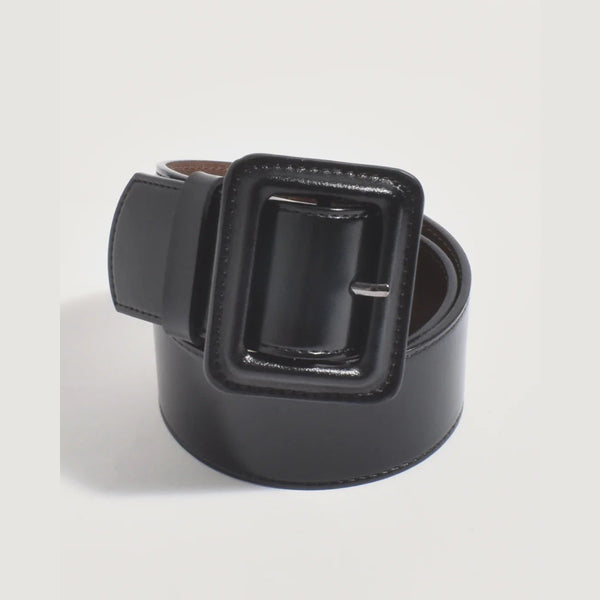 Leather Covered Buckle Belt in Black