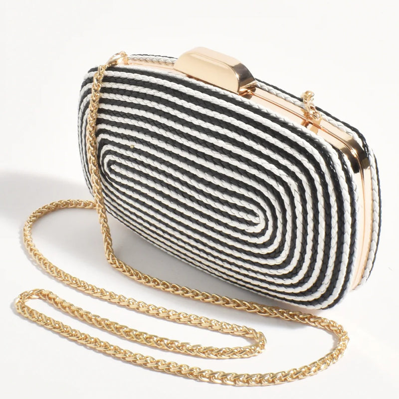 Leela Rope Detail Structured Clutch (Black/White)