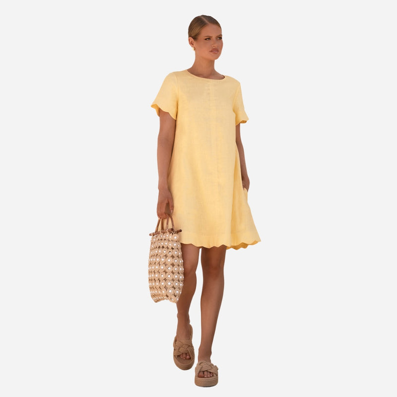 Lexi Scalloped Hem Shift Dress in a lovely yellow colour.