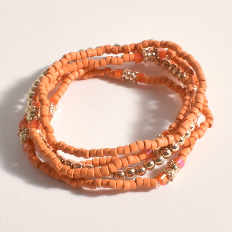 Lucinda Layered Bracelet Set with orange beads and gold balls