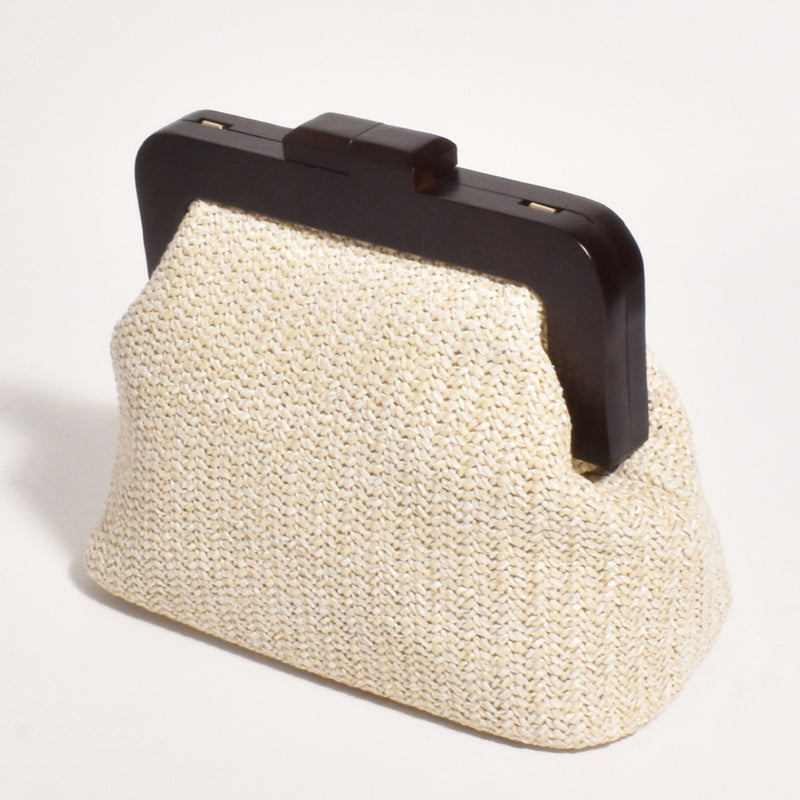 Lucinda Timber Frame Weave Clutch in a natural colour