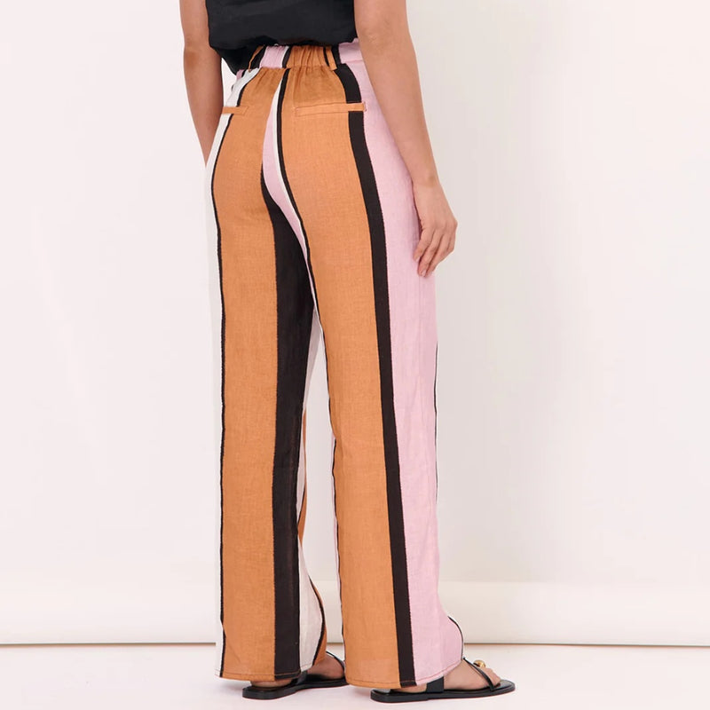 Back view of the straight leg pants - elasticated waist (back only) and faux back pockets.