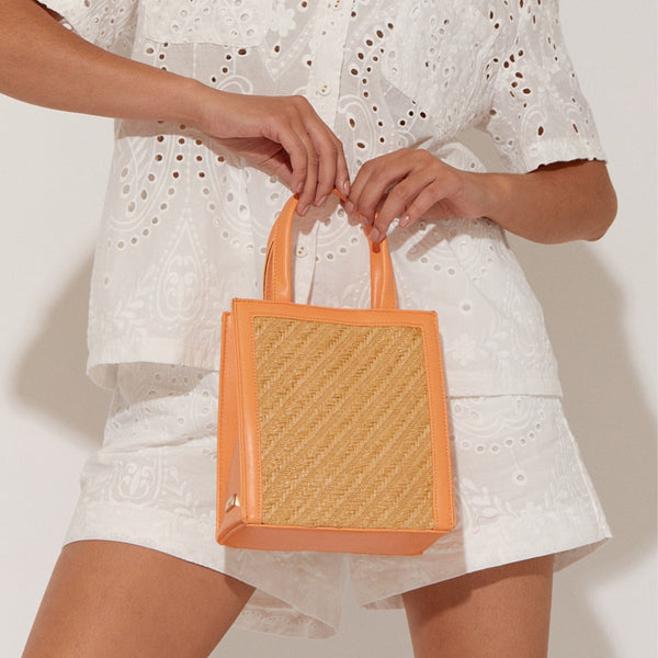Lyla Woven Structured Mini Tote Bag (Mandarin/Natural)