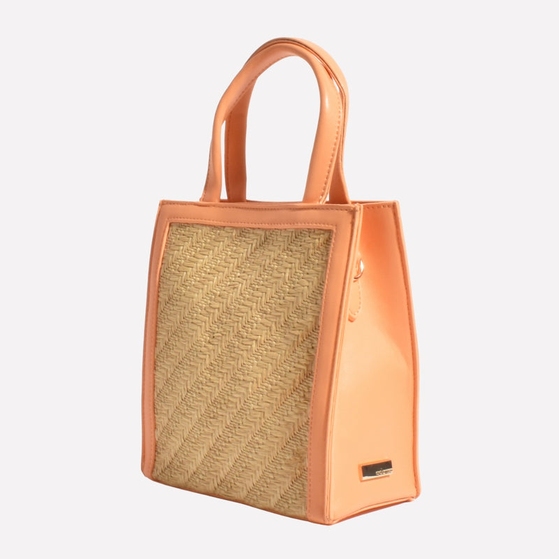 Lyla Woven Structured Mini Tote Bag (Mandarin/Natural)