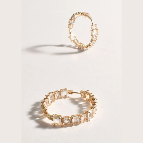 Maddox Jewelled Cocktail Hoop Earrings in gold with clear crystals.