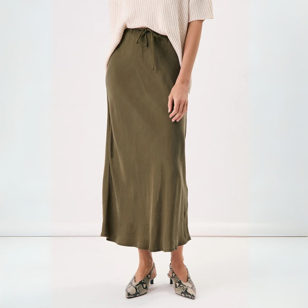Mae Cupro Maxi Skirt (Olive)