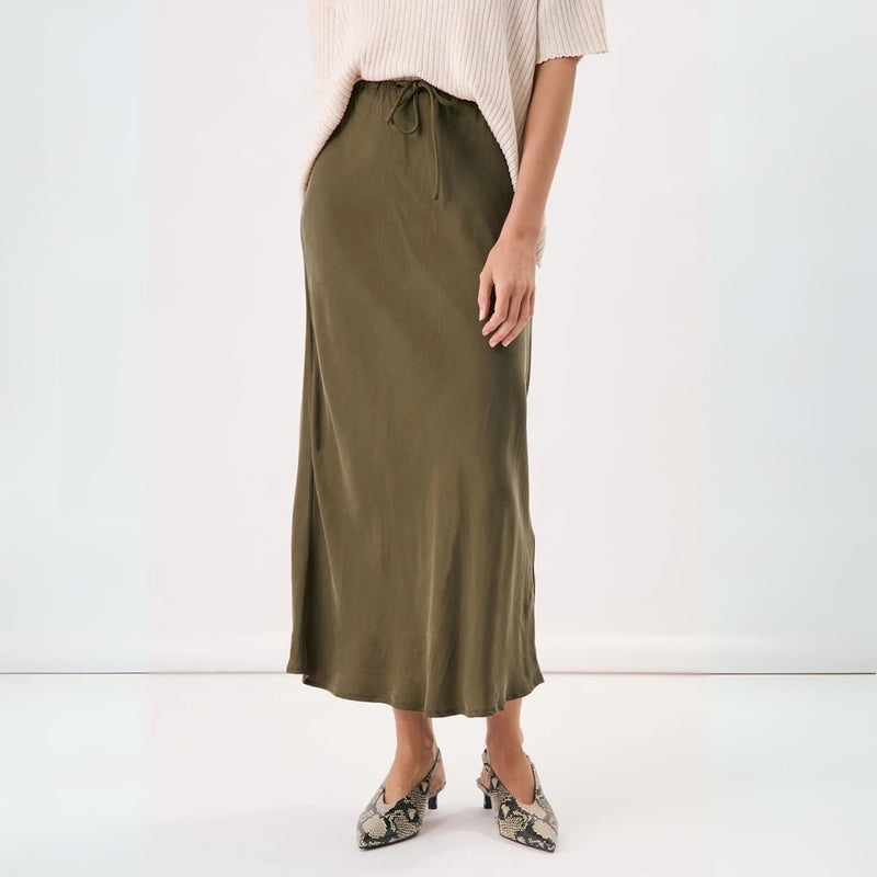 Mae Cupro Maxi Skirt (Olive)