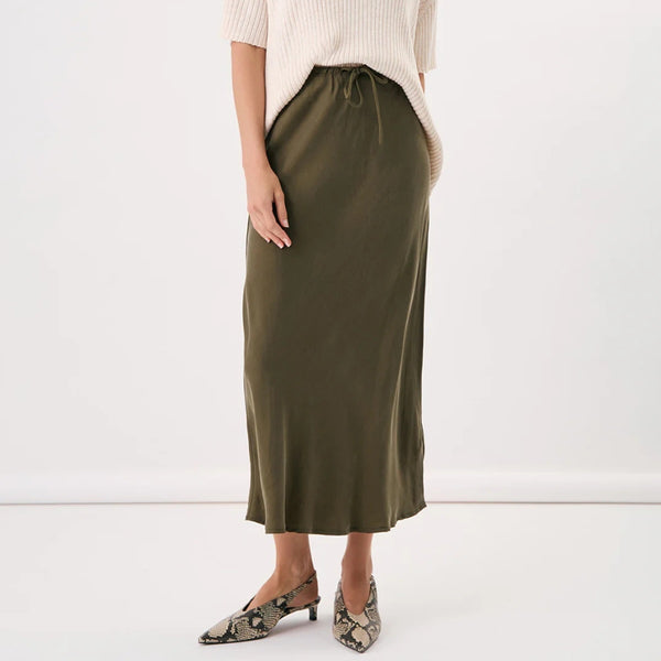 Mae Cupro Maxi Skirt (Olive)