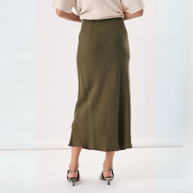 Mae Cupro Maxi Skirt (Olive)