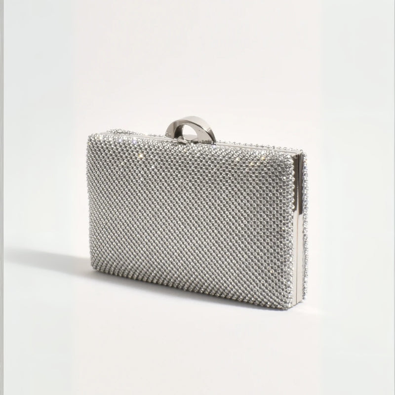 Mariah Diamante Structured Clutch (Silver)