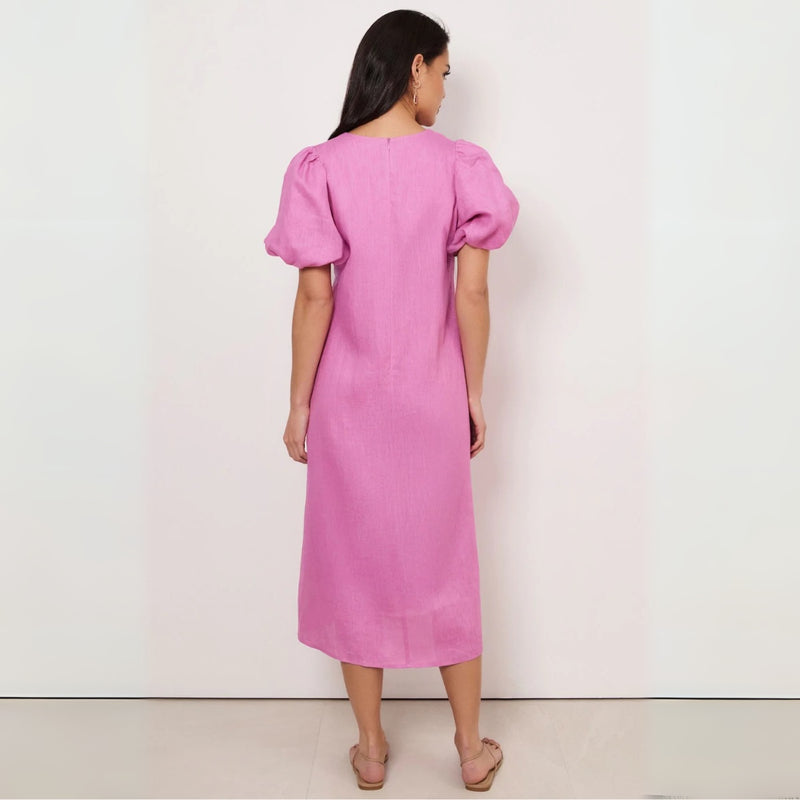 Marissa Tie Detail Linen Dress (Pink)