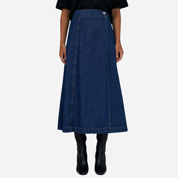 Megan Wrap Denim Skirt (Mid Blue)