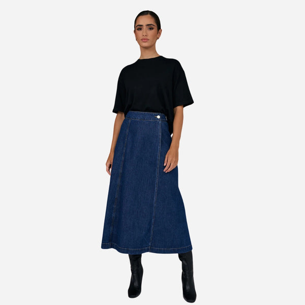 Megan Wrap Denim Skirt (Mid Blue)