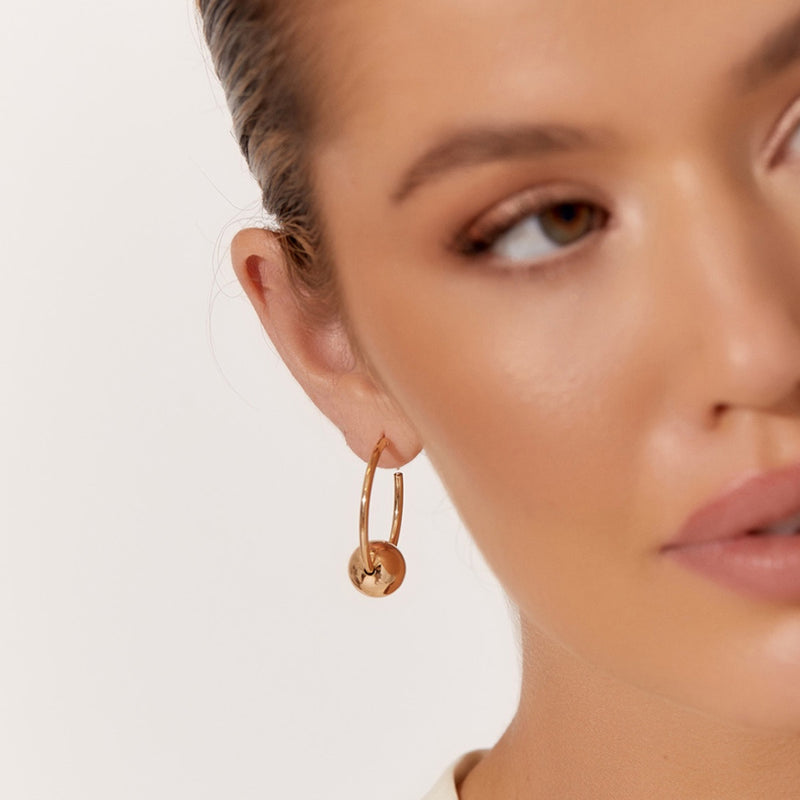 Metal Ball Hoop Earrings in Gold