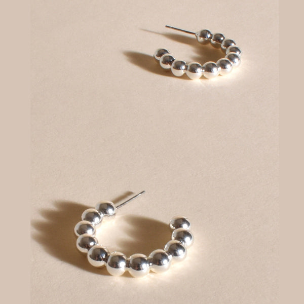 Metal Ball Hoop Earrings in Silver
