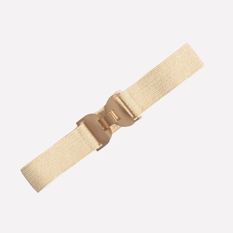 Metal Clasp Stretch Belt in Cream