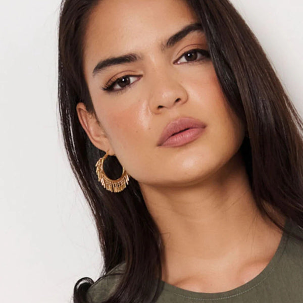 These hoop earrings have a tassel edge and are lightweight.