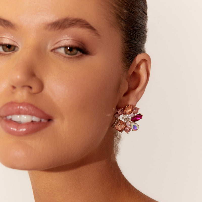 Mia Jewelled Earrings with mixed crystals in pink and clear