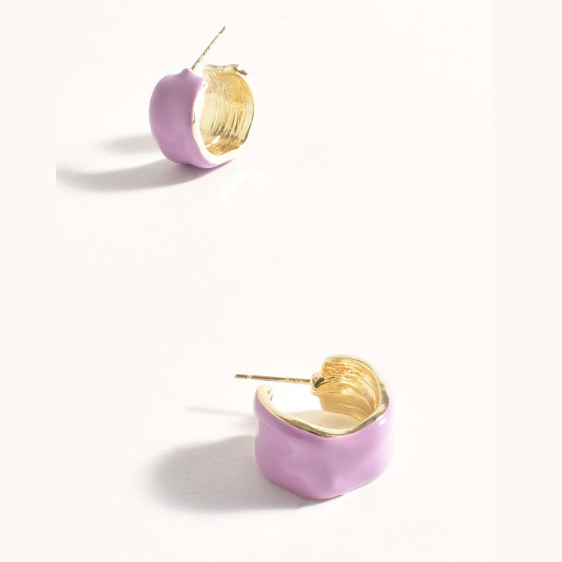 Mini Enamel Metal Hoop Earrings in Lilac