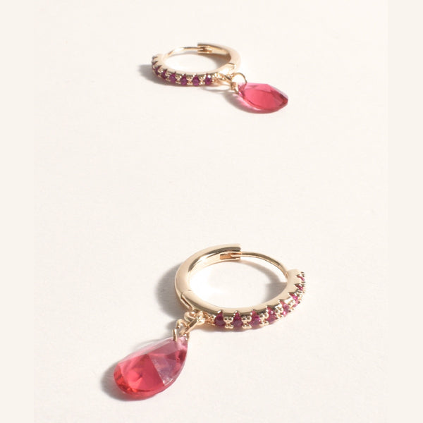 Mini Jewel Diamante Hoop Earrings in Pink