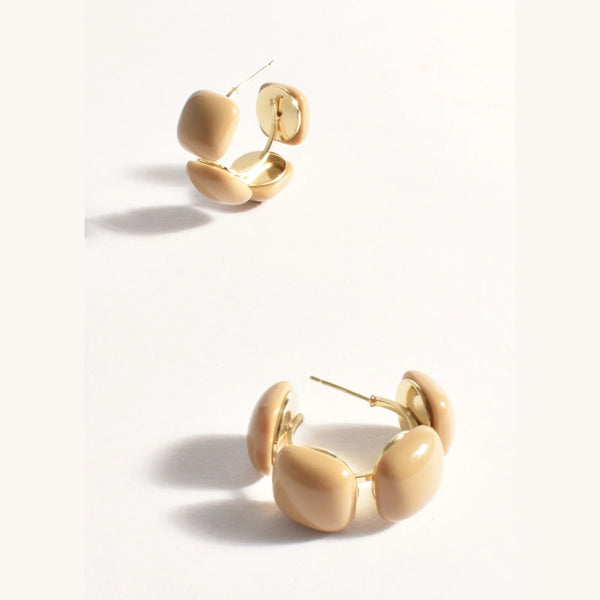 Mini Resin Metal Hoop Earrings in a camel colour.
