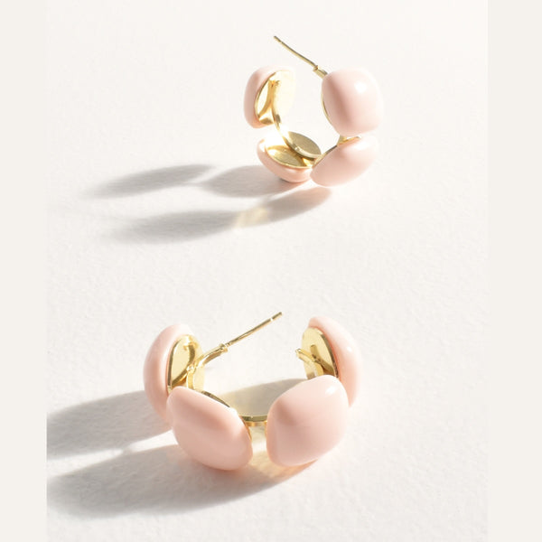 Mini Resin Metal Hoop Earrings in a pale pink colour