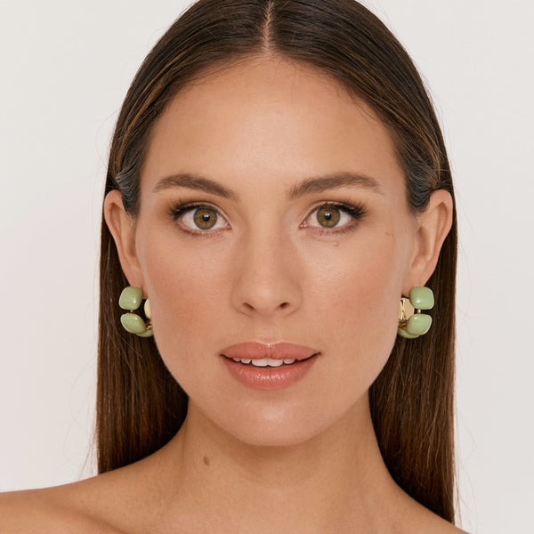 Mini Resin Metal Hoop Earrings (Sage)