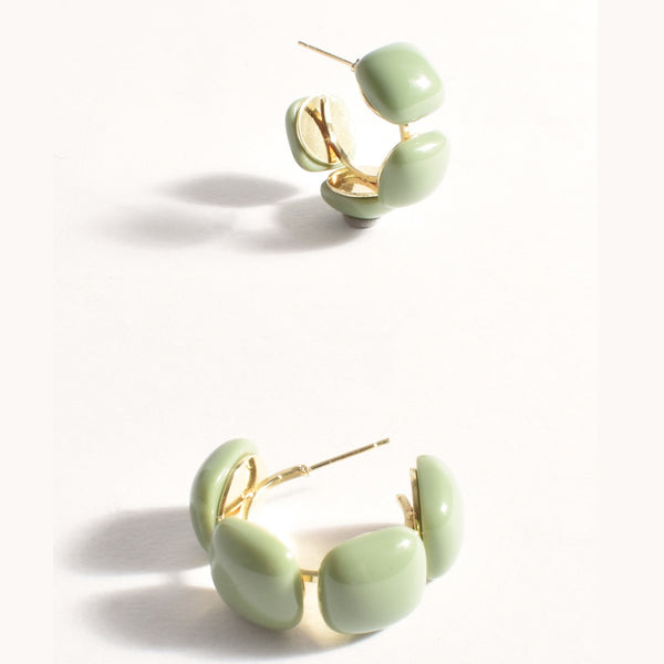 Mini Resin Metal Hoop Earrings (Sage)