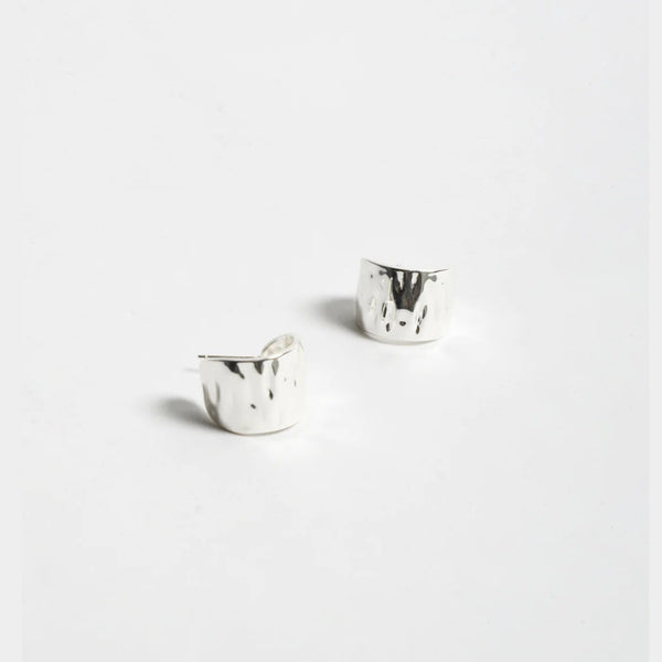 Our Mini Textured Curved Metal Earrings in Silver.