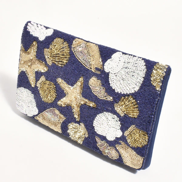 Miranda Seashells Sequin Clutch (Navy/Gold)