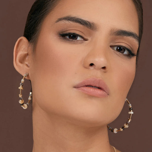 Mixed Stone Hoop Earrings (Gold/Grey)