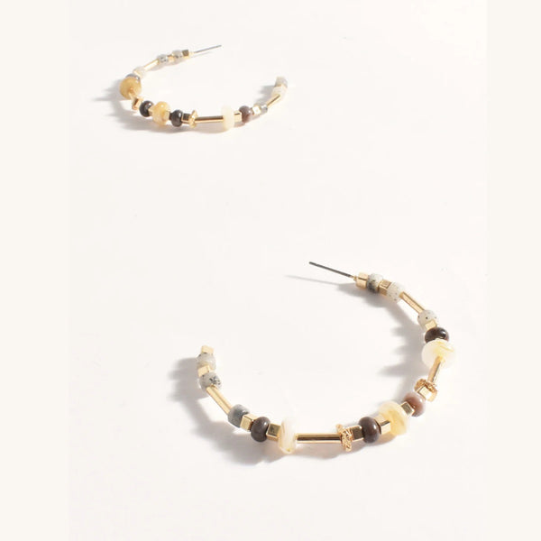 Mixed Stone Hoop Earrings (Gold/Grey)