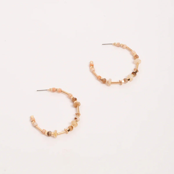 Mixed Stone Hoop Earrings (Gold/Natural)