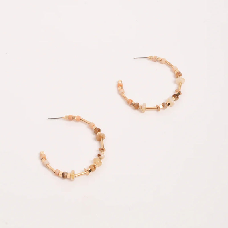 Mixed Stone Hoop Earrings (Gold/Natural)