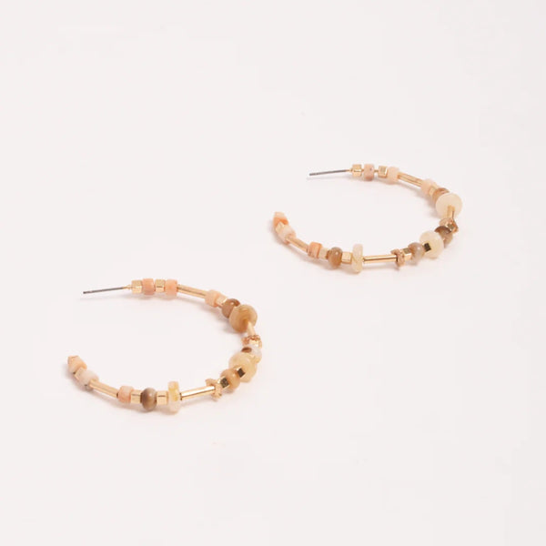 Mixed Stone Hoop Earrings (Gold/Natural)