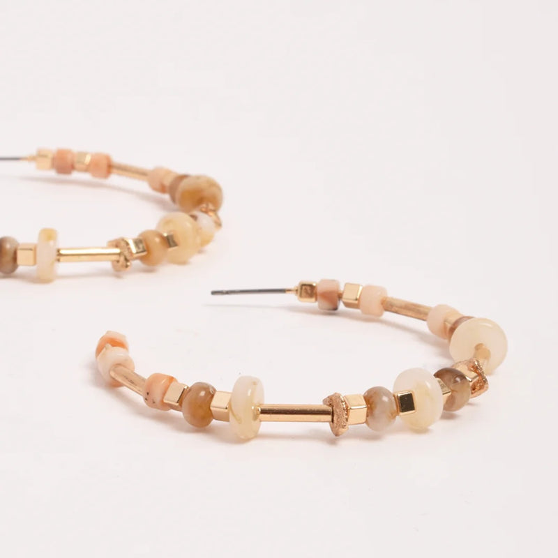 Mixed Stone Hoop Earrings (Gold/Natural)