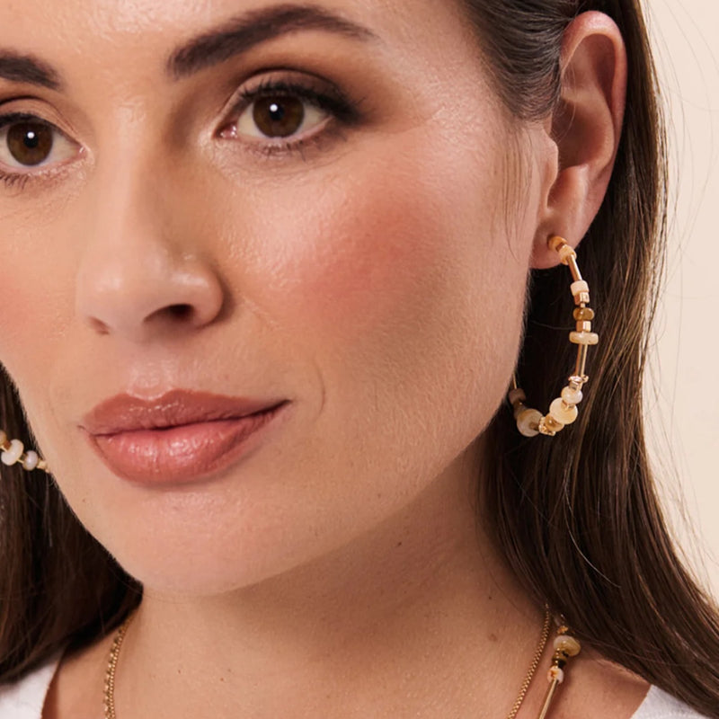 Mixed Stone Hoop Earrings (Gold/Natural)