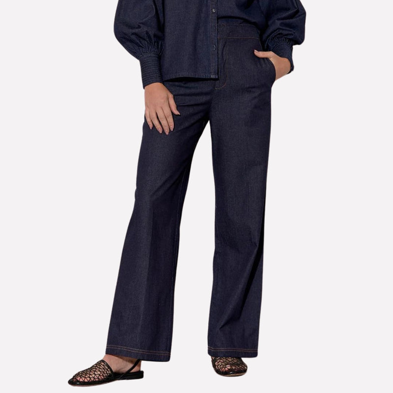 Nisha Denim Straight Leg Pants in a dark navy