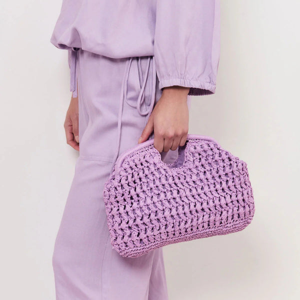 Open Handle Paper Weave Clutch in Lilac