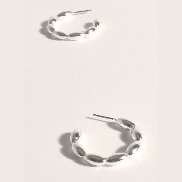 Oval Pod Hoop Earrings (Silver)