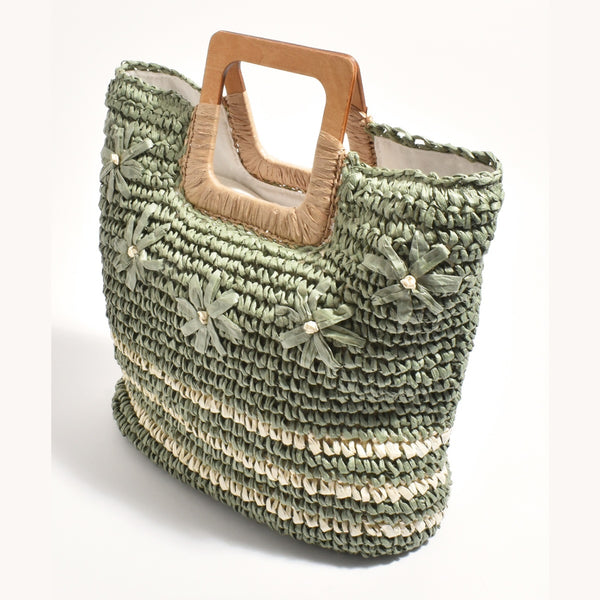 Paper Daisies Woven Tote Bag (Khaki/Natural)