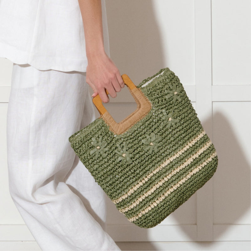 Paper Daisies Woven Tote Bag (Khaki/Natural)